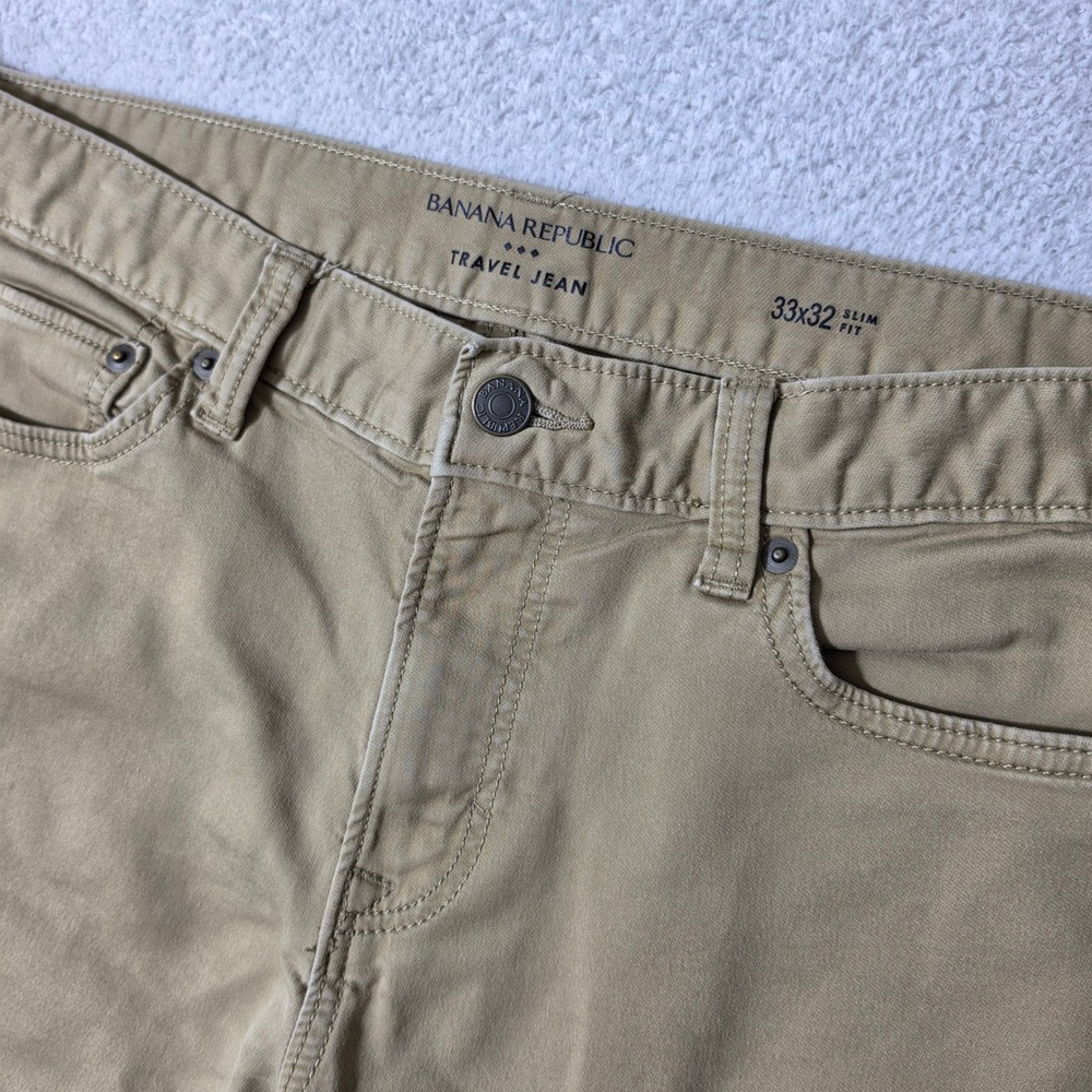 Banana Republic Travel Jean Mens 33/32 Khaki Slim Fit Stretch